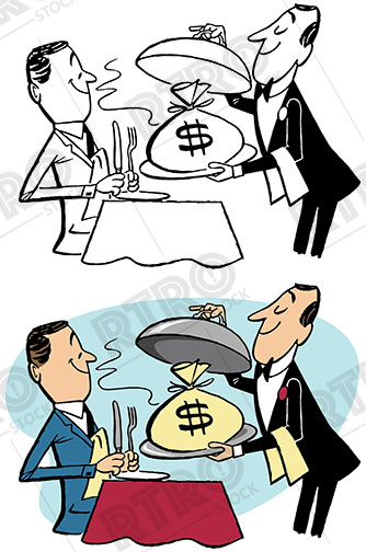334x504 Man Being Served Money On A Silver Platter Vintage Retro Clip Art