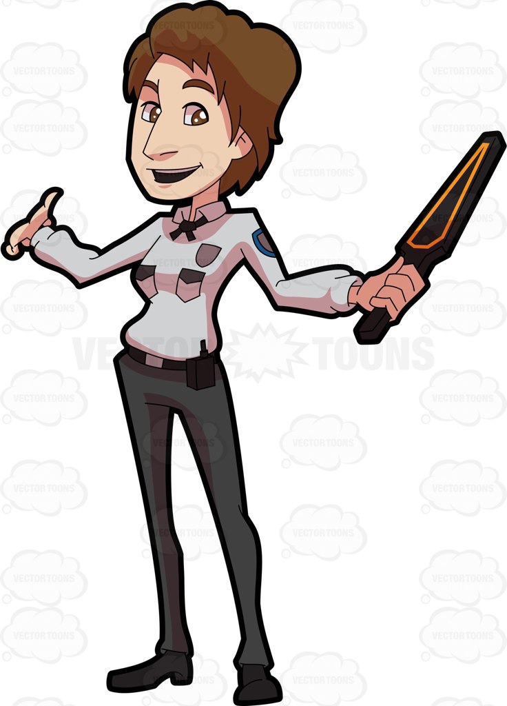 736x1024 A Welcoming Female Guard On Duty Cartoon Clipart
