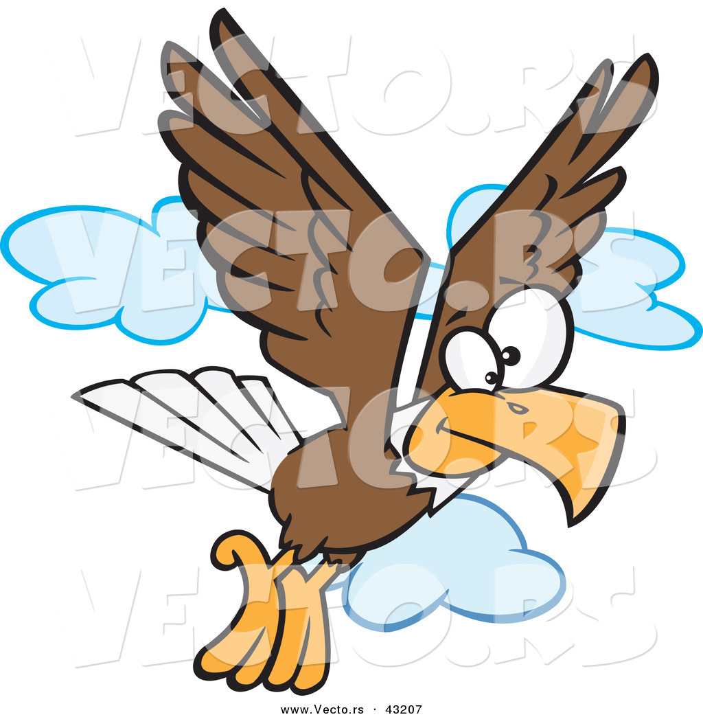 1024x1044 Vector Of A Cartoon Bald Eagle Flying With Clouds By Toonaday