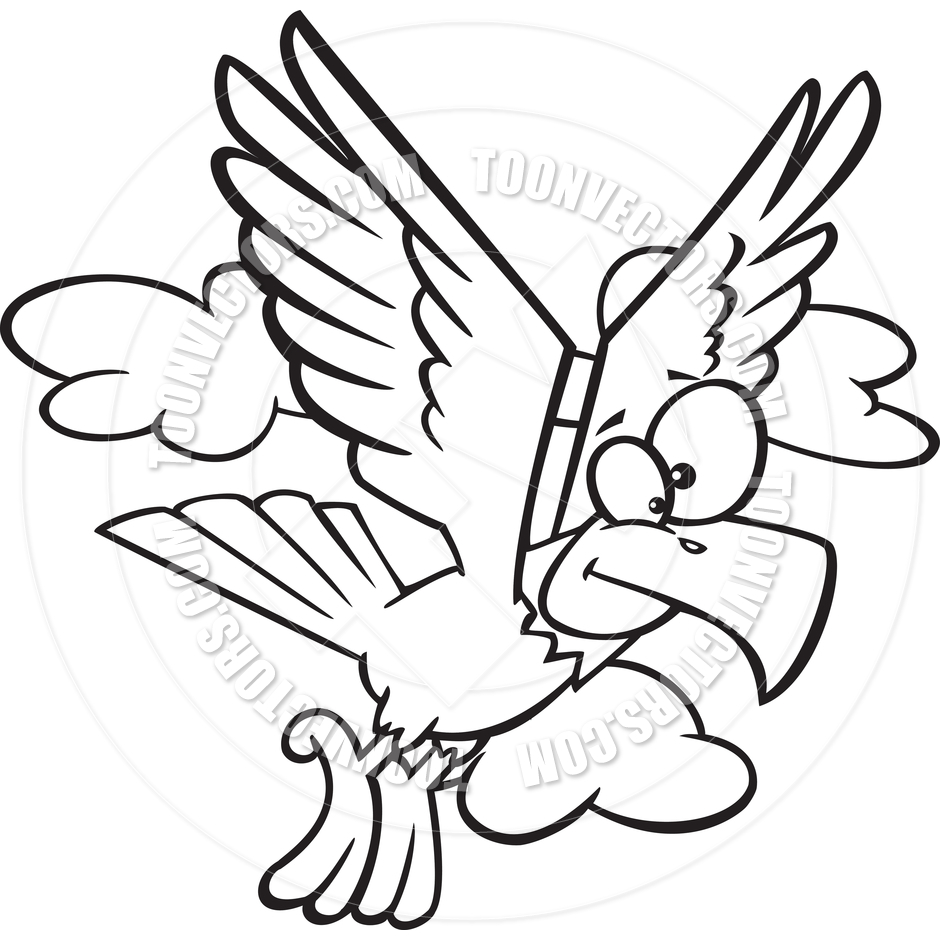 940x940 Cartoon Eagle Flying (Black And White Line Art) By Ron Leishman