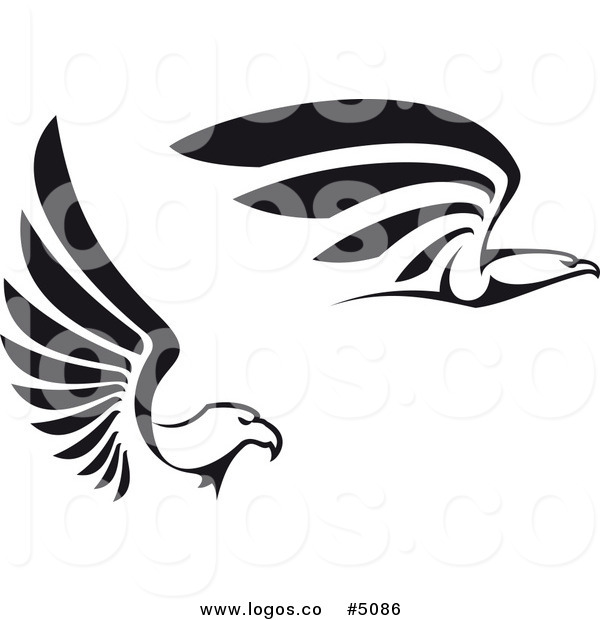 600x620 Royalty Free Vector Of Black And White Flying Eagle Logos By