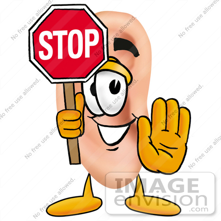 450x450 Clip Art Graphic Of A Human Ear Cartoon Character Holding A Stop