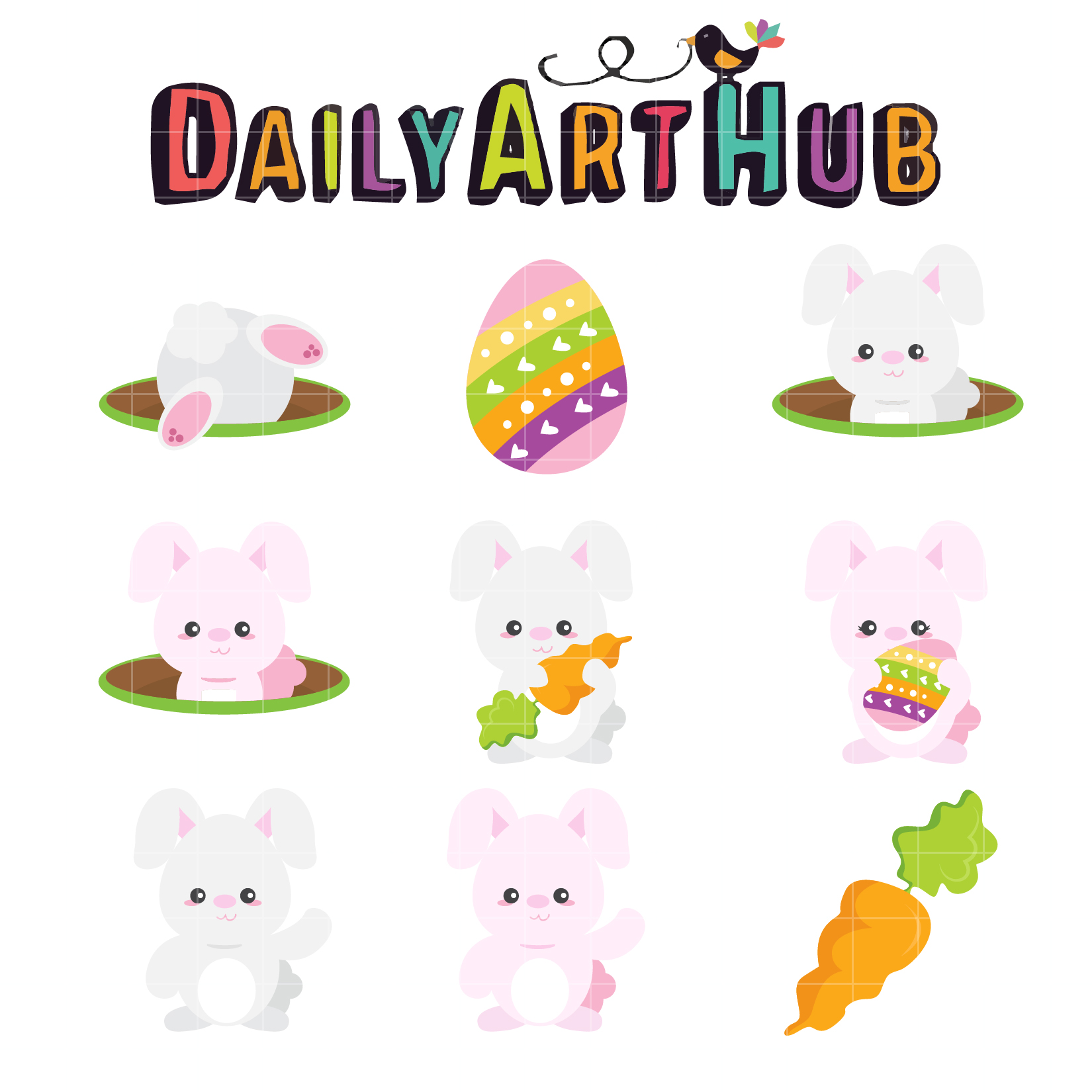 1650x1650 Cute Easter Bunny Clip Art Set Daily Art Hub