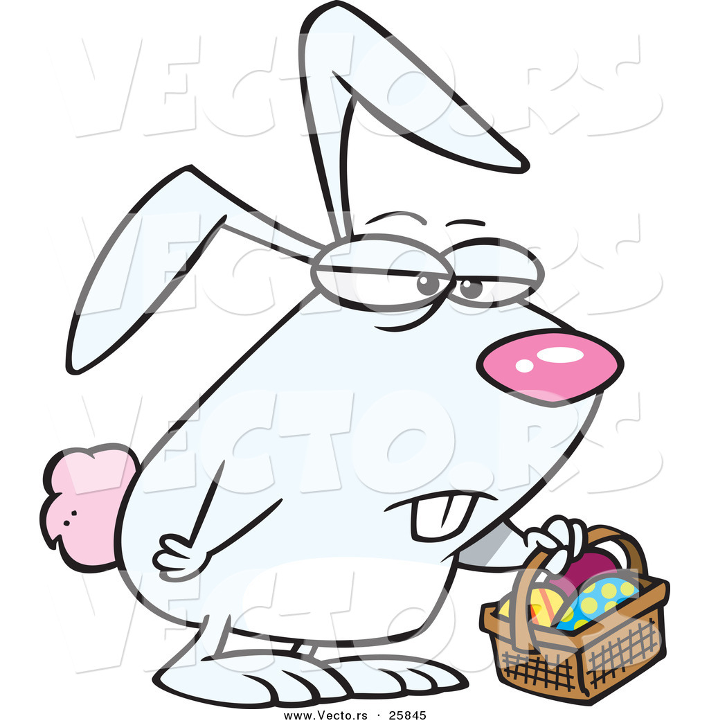 1024x1044 Vector A Grumpy Cartoon Easter Bunny Carrying Basket Full