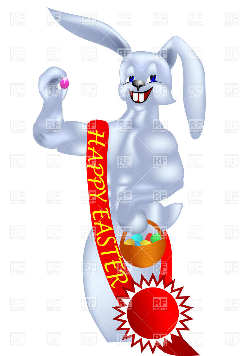 847x1200 Easter Bunny With Winner Ribbon Royalty Free Vector Clip Art Image