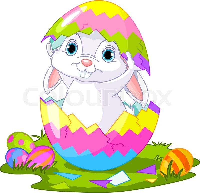 800x769 Easter Bunny Jumping Out Fromegg Stock Vector Colourbox