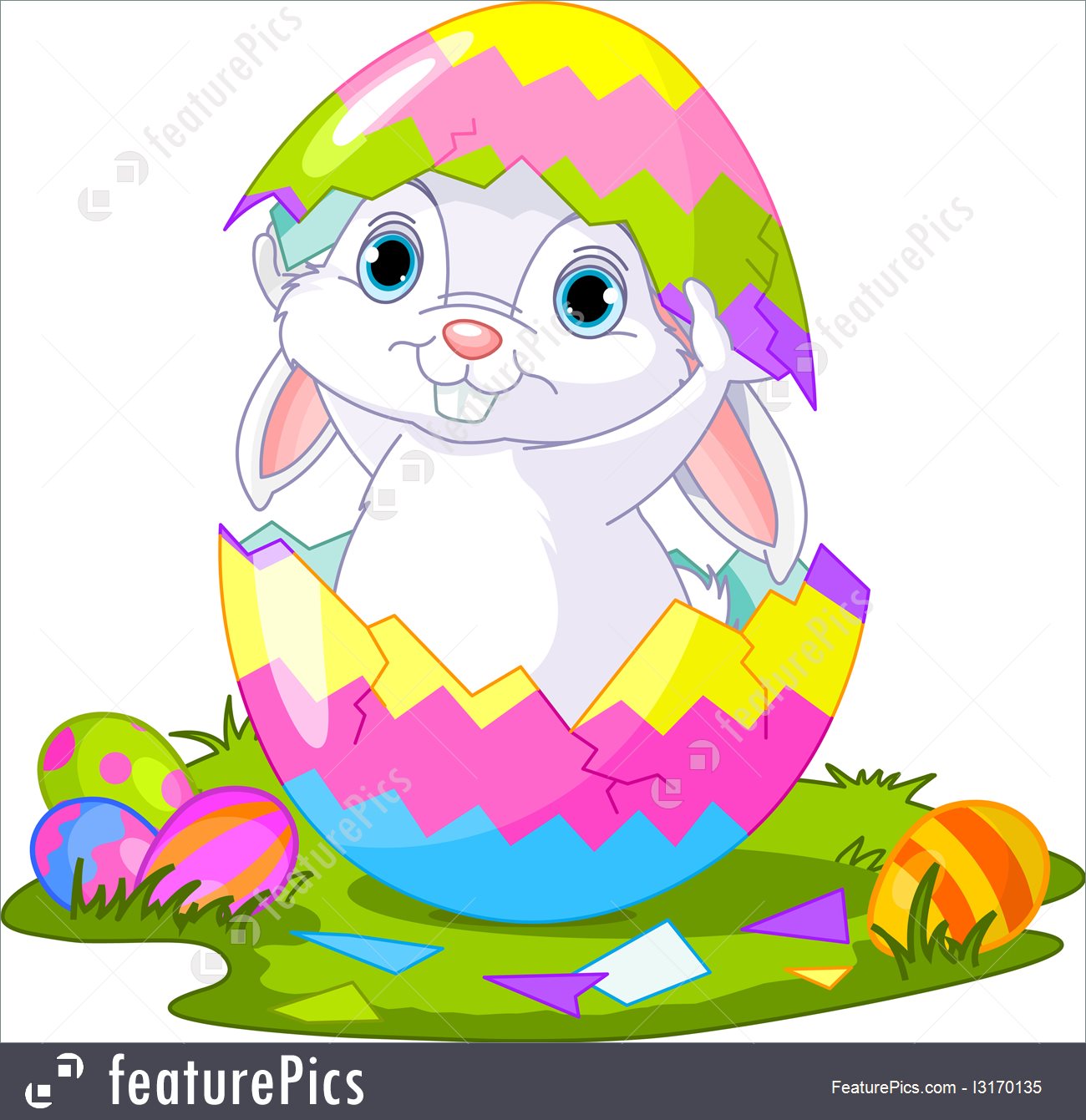 1300x1341 Illustration Of Easter. Bunny Jumping Out From Egg