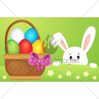 325x325 Basket With Easter Eggs And Bunny Gl Stock Images