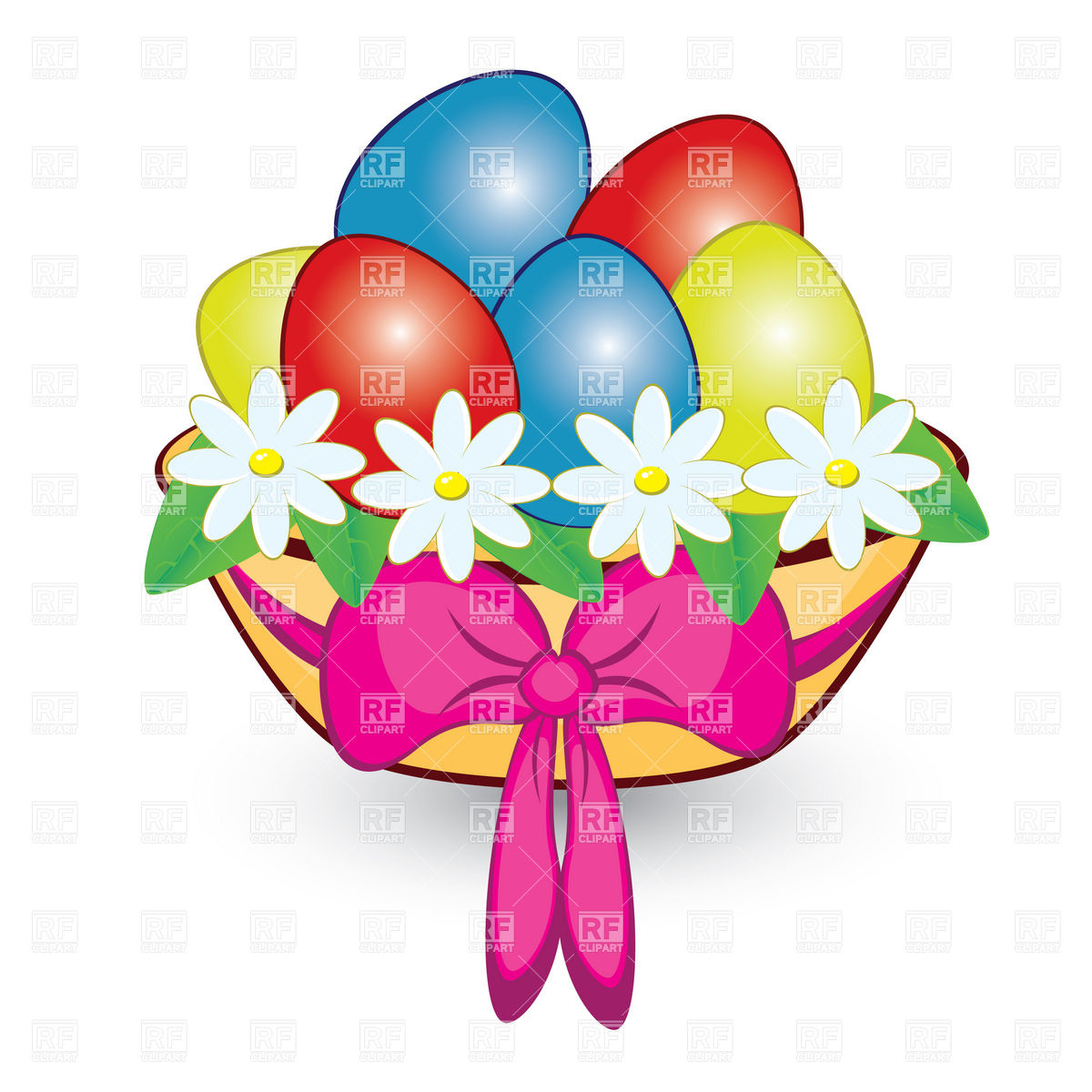 1200x1200 Basket With Colorful Easter Eggs Royalty Free Vector Clip Art