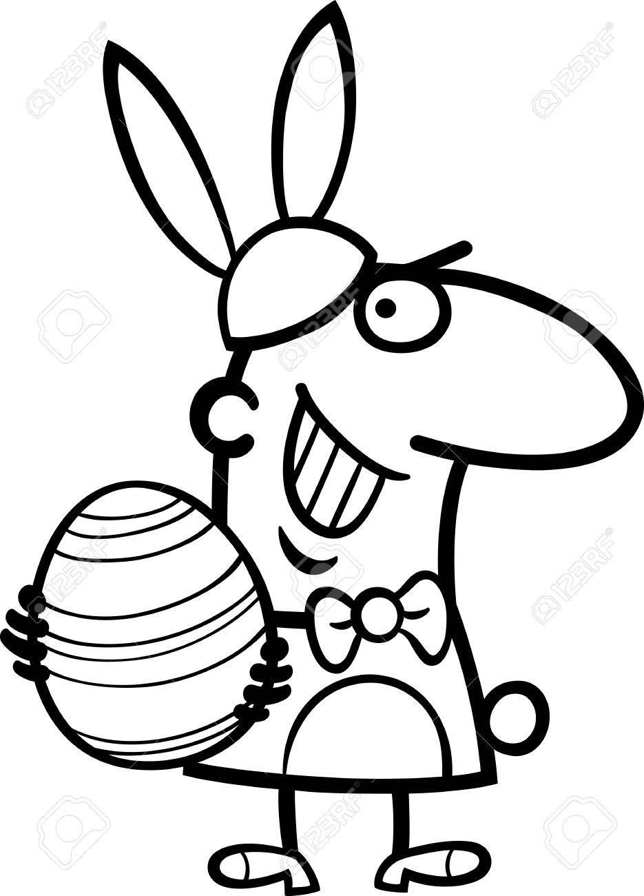935x1300 Black And White Cartoon Illustration Of Funny Man In Easter Bunny