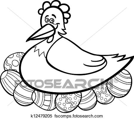 450x399 Clipart Of Hen Hatching Easter Eggs Cartoon For Coloring K12479205
