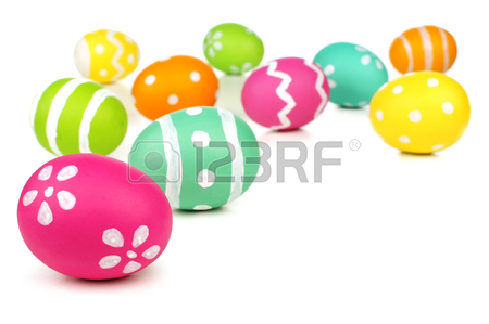 450x299 Colorful Long Easter Egg Border Against A White Background Stock