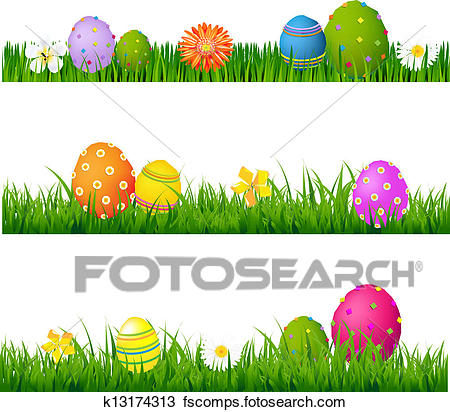 450x412 Clipart Of Big Green Grass Set With Flowers And Easter Eggs