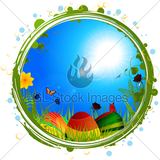 325x325 Easter Eggs On Grass And Blue Sky Background Gl Stock Images
