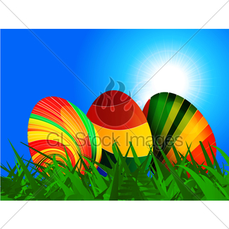 325x325 Easter Eggs On Grass And Blue Sky Background Gl Stock Images