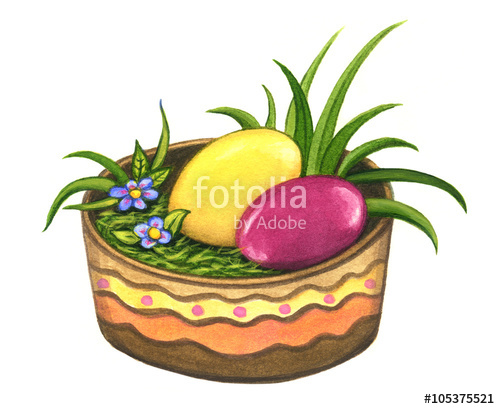 500x409 Easter Basket With Easter Eggs And Grass Isolated On A White