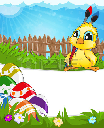 367x450 Funny Birds With Easter Eggs On The Background Of The Wooden