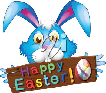 350x305 Clip Art Illustration Of The Easter Bunny With A Happy Easter Sign