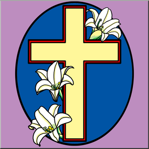 304x304 Clip Art Religious Cross With Easter Lilies Color I