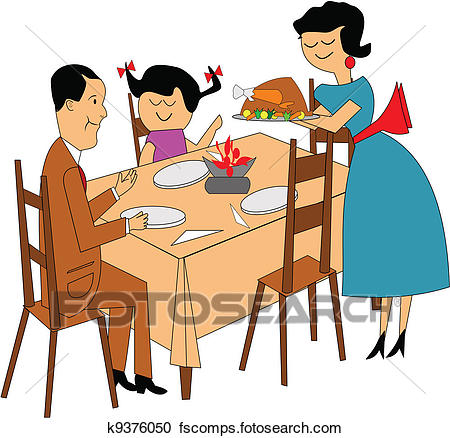 450x438 Clipart Of Family Dinner K9376050