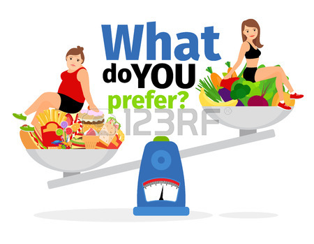 450x349 Woman Eating Healthy And Unhealthy Food Illustration Royalty Free