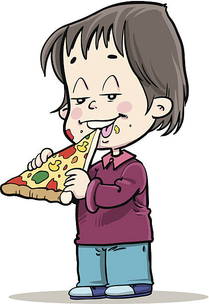 421x612 Boy Eating Pizza Clipart