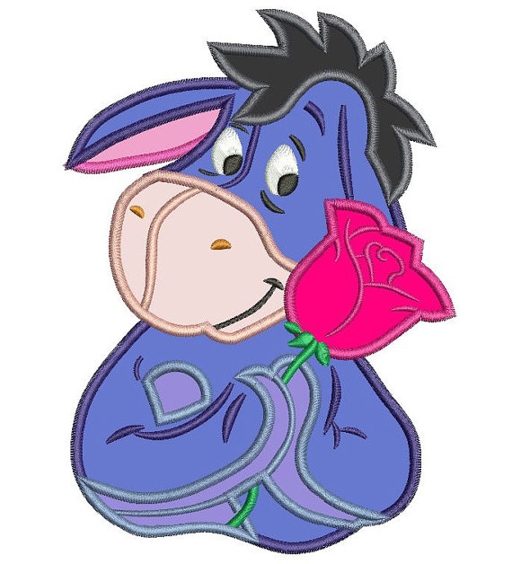 570x628 Eeyore Holding A Flower Applique Design Embroidery Design