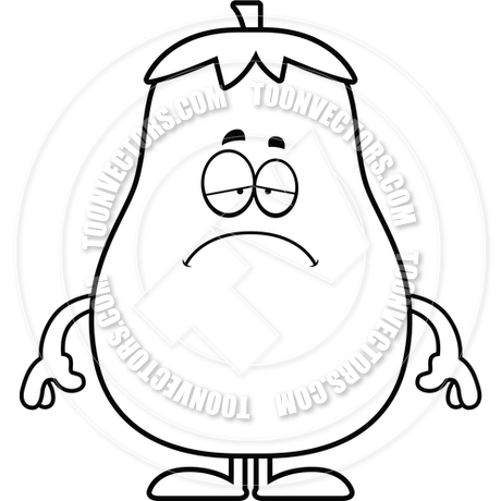 460x460 Cartoon Eggplant Sad (Black And White Line Art) By Cory Thoman