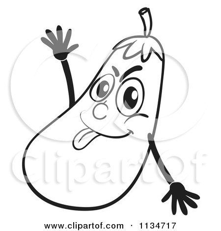 450x470 Cartoon Of A Black And White Goofy Eggplant