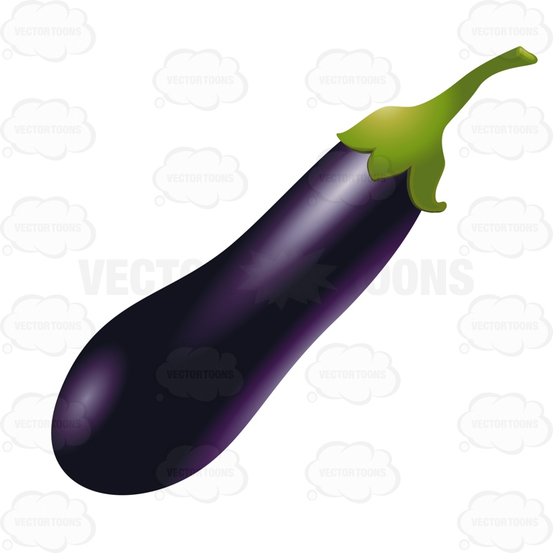 800x800 Beautiful Purple Eggplant With Green Stem Cartoon Clipart