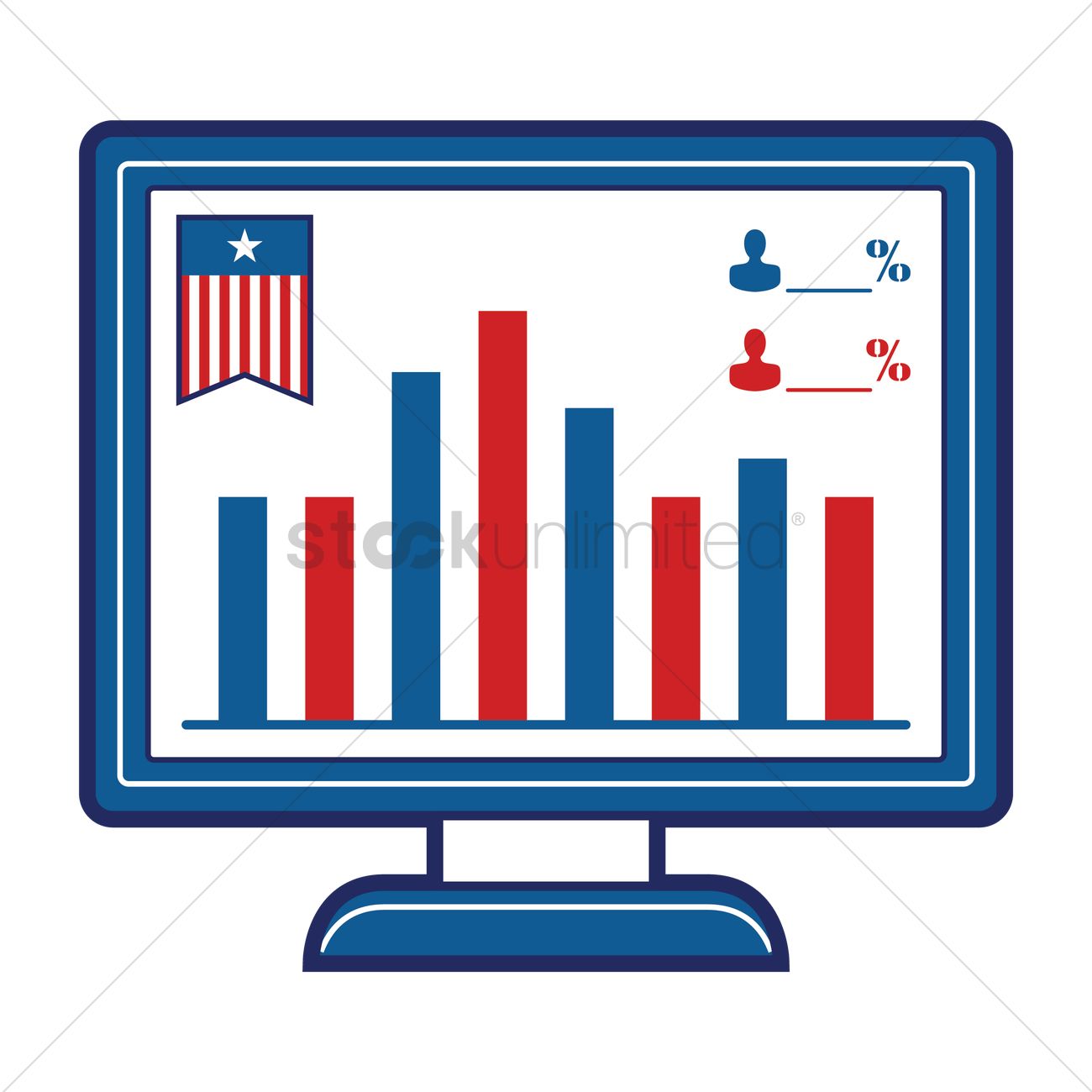 1300x1300 Monitor Showing Bar Graph Of Election Polls Vector Image