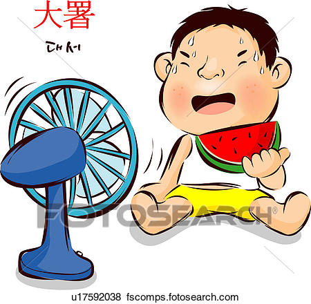 450x440 Stock Illustration Of Kid, Heat, Watermelon, Electric Fan, Child