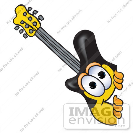 450x450 Clip Art Graphic Of A Yellow Electric Guitar Cartoon Character