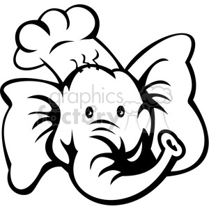 300x300 Royalty Free Black And White Elephant Head Chef 388302 Vector Clip