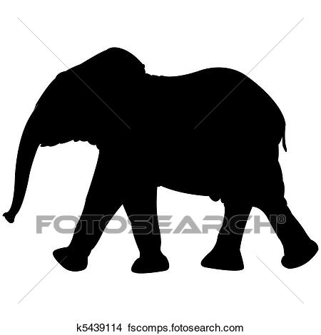 450x470 Clipart Of Baby Elephant Silhouette Isolated On White K5439114