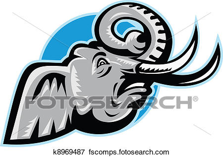 450x317 Clip Art Of Angry African Elephant Head Retro K8969487