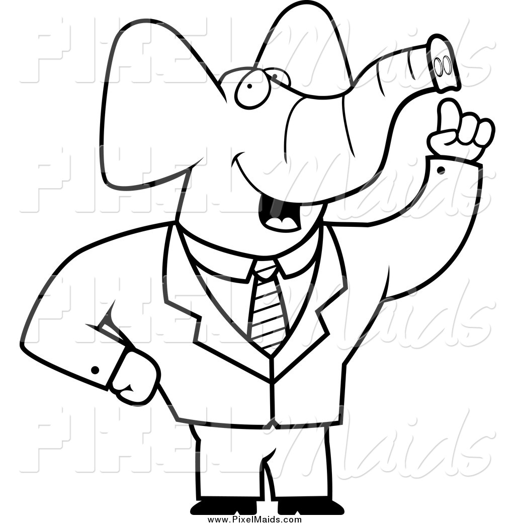 1024x1044 Clipart Of A Black And White Talking Elephant Businessman By Cory