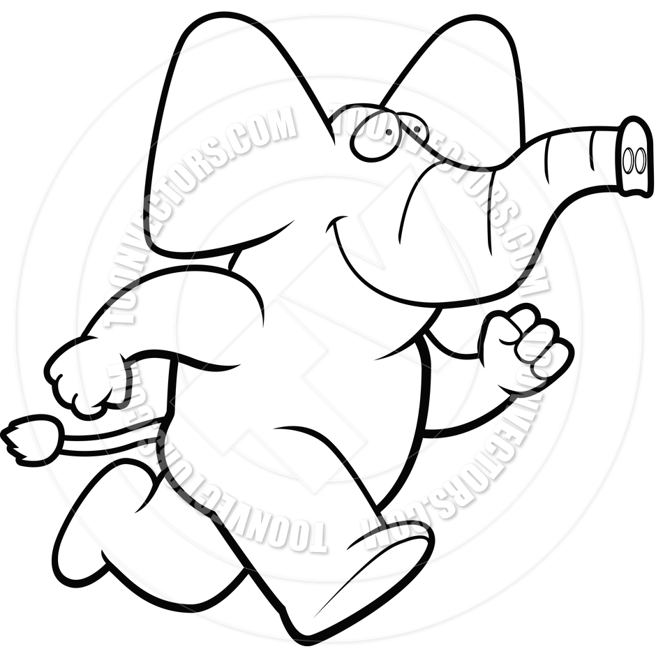 940x940 Elephant Running (Black And White Line Art) By Cory Thoman Toon