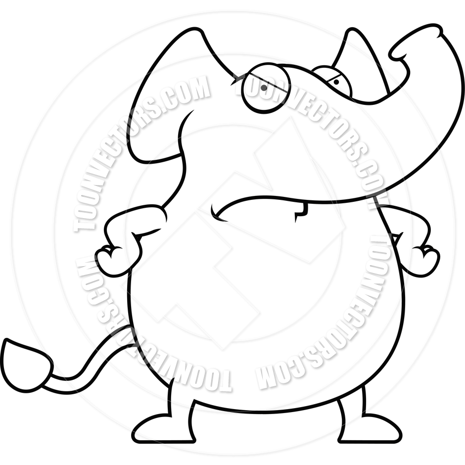 940x940 Cartoon Elephant Angry (Black And White Line Art) By Cory Thoman