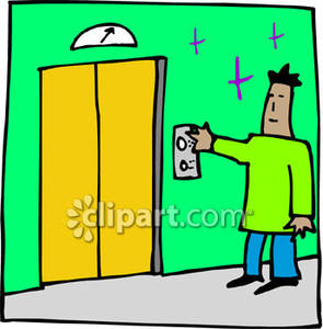 295x300 Man Pressing A Button For The Elevator Royalty Free Clipart Picture