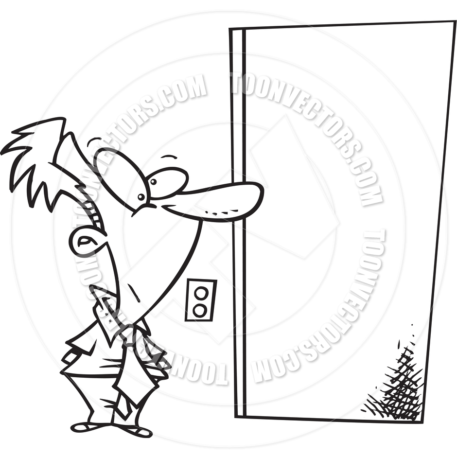 940x940 Cartoon Office Elevator (Black And White Line Art) By Ron Leishman