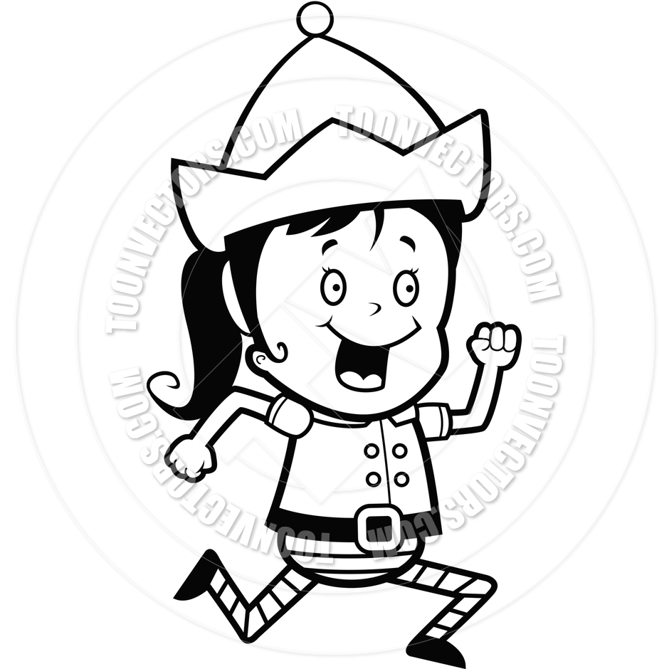 940x940 Cartoon Christmas Elf Running (Black And White Line Art) By Cory