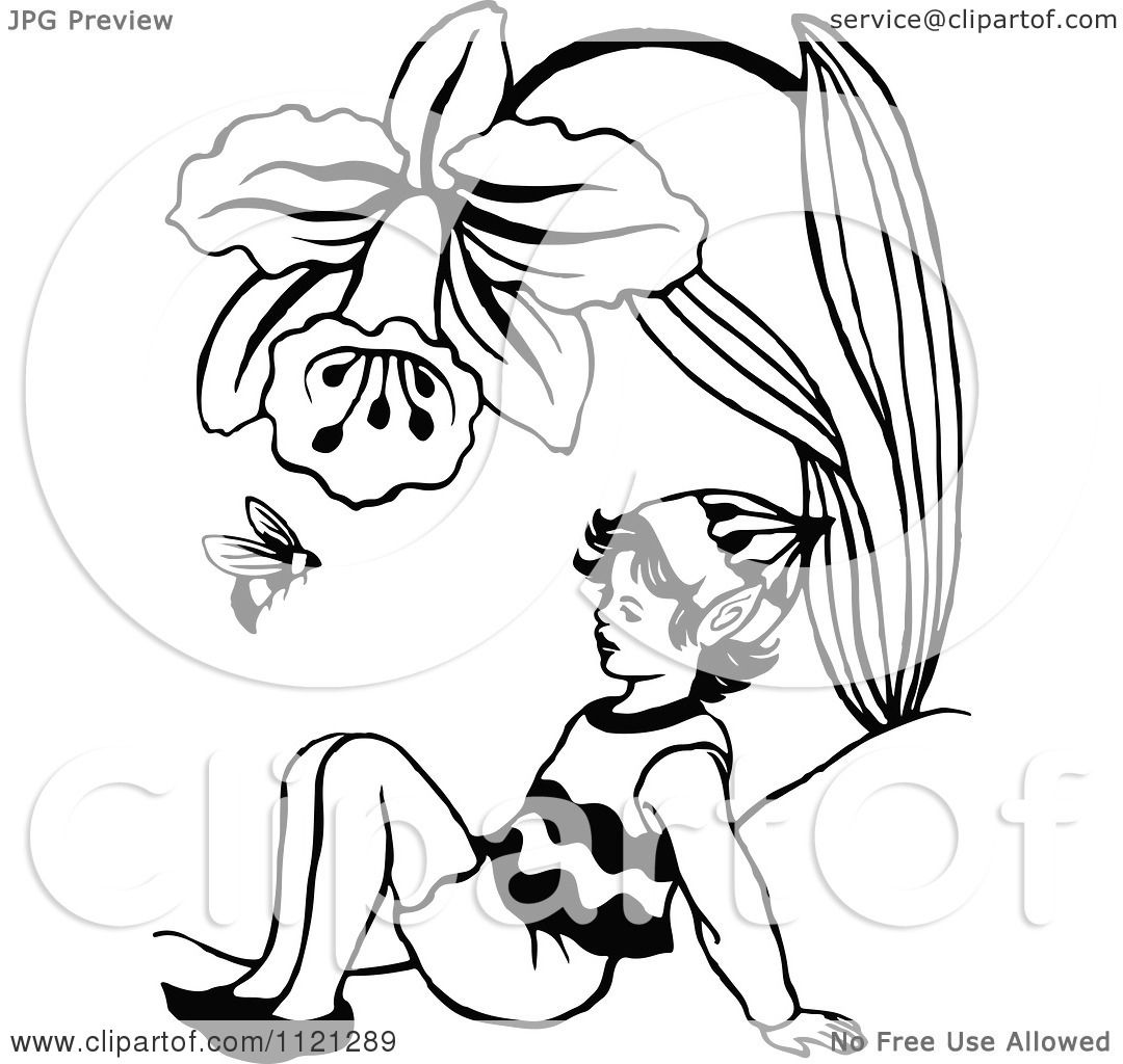 1080x1024 Clipart Of Retro Vintage Blacknd White Elfnd Bee Under