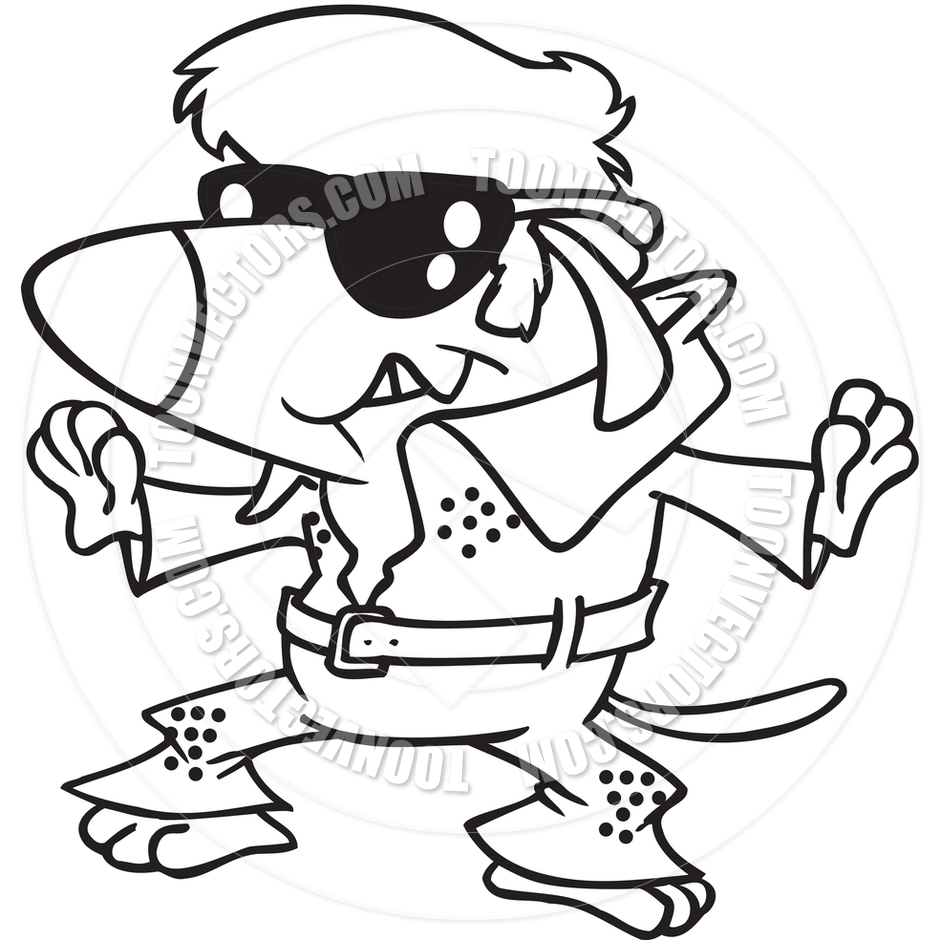 940x940 Cartoon Elvis Dog (Black And White Line Art) By Ron Leishman