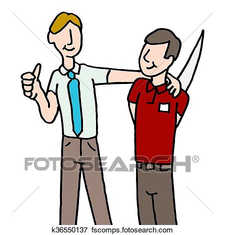 450x470 Clip Art Of Employee Backstabbing Manager K36550137