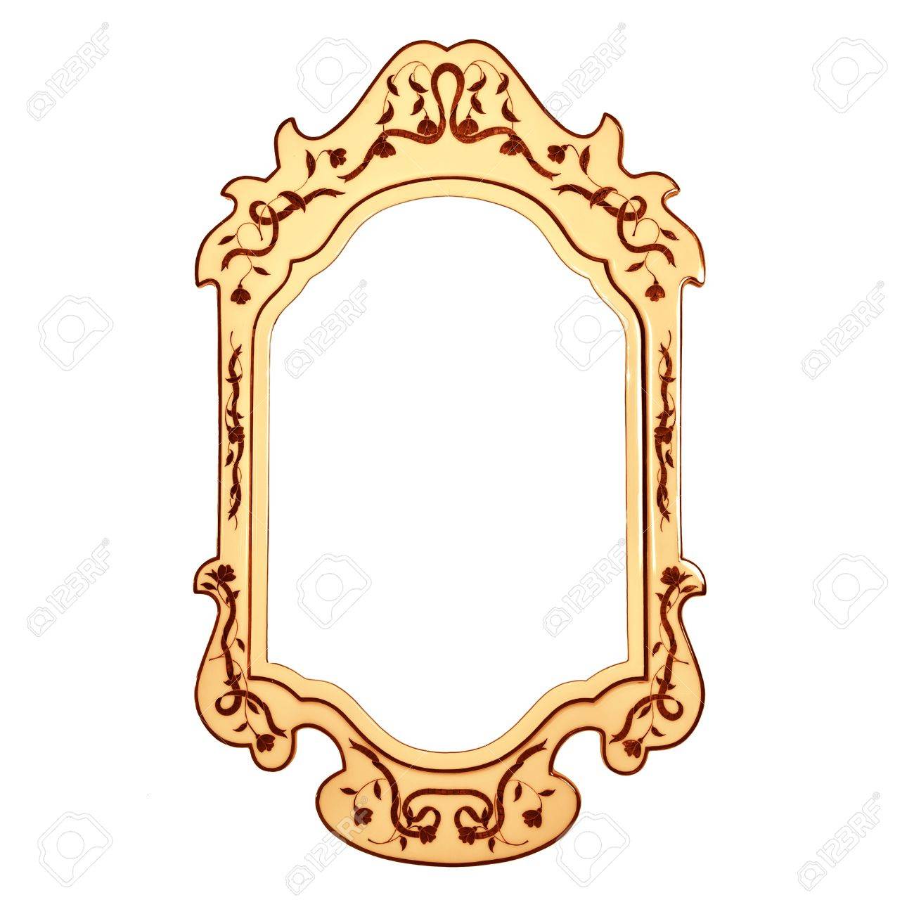 1300x1300 Empty Vintage Mirror Frame Isolated On White Background, Golden