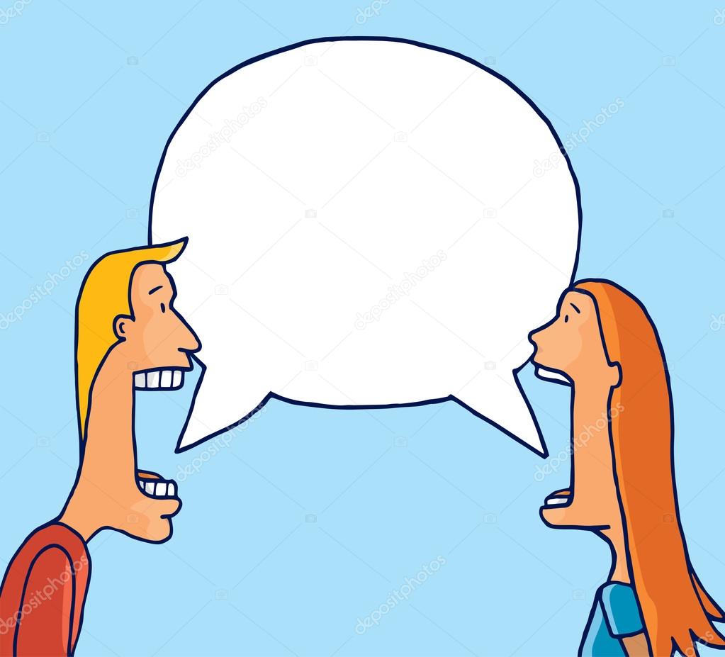 1023x927 Couple Sharing Empty Speech Bubble Having A Conversation Stock
