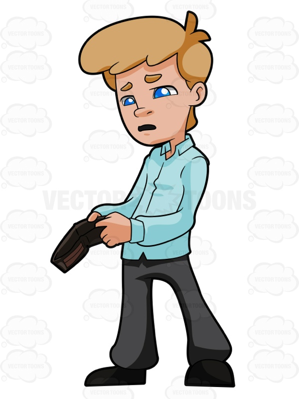 599x800 Quizzical Young Guy Looks At His Wallet Cartoon Clipart