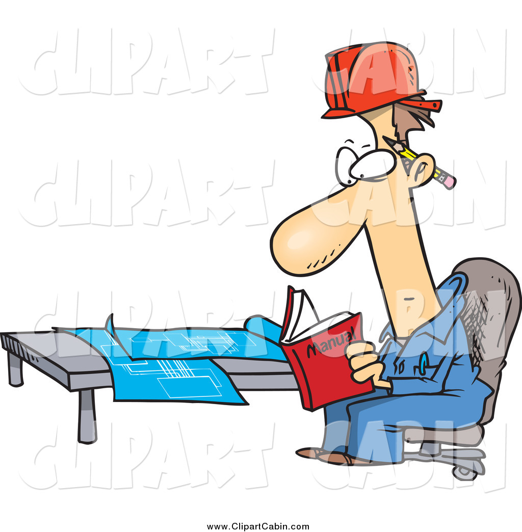 1024x1044 Cartoon Vector Clip Art Of A Caucasian Engineer Reading A Manual
