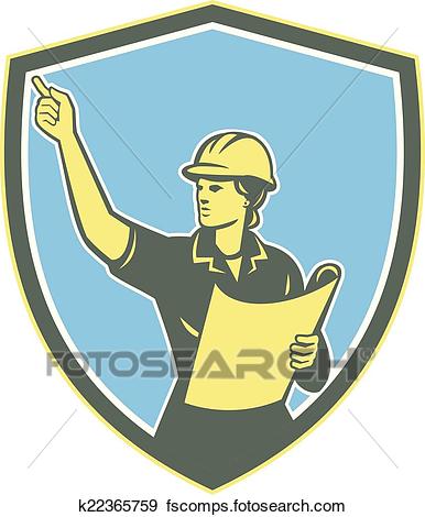 386x470 Clip Art Of Female Construction Worker Engineer Shield Retro